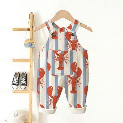 Baby Toddler Blue White Stripe Lobster Woven Overalls  - White - 3-5T - image 1