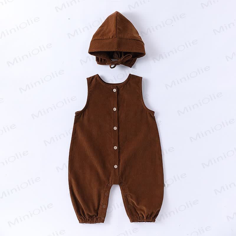 Baby Sleeveless Solid Color Romper with Hat - Brown - 18-24M - image 4