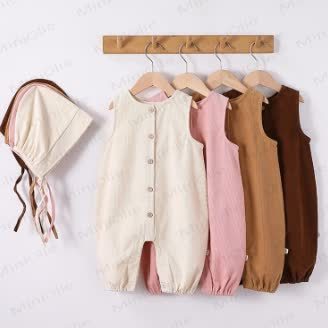Baby Sleeveless Solid Color Romper with Hat - image 1
