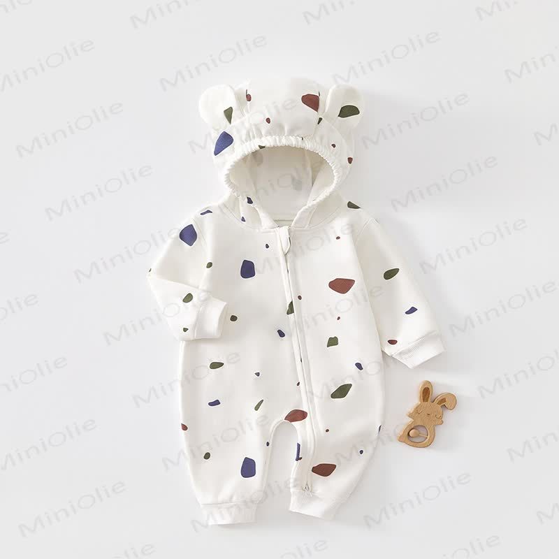 Baby Dino Zip Hooded Romper - Stone - 2-3T - image 2