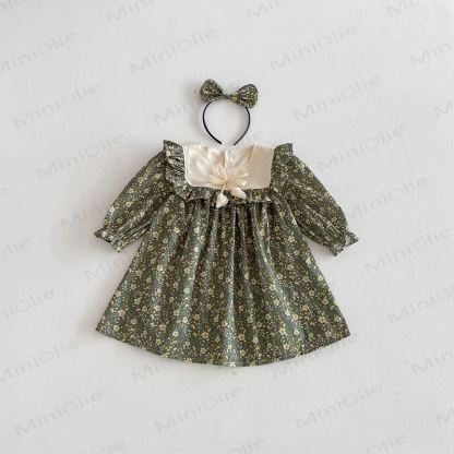 Toddler Kid Girl Floral Bow Dress - Green - 10Y - image 1