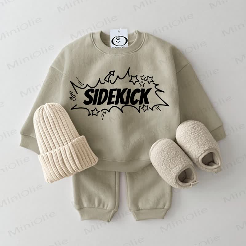 EVERY SUPERHERO NEEDS A SIDEKICK/SIDEKICK Baby Sweatshirt 2-piece Grey Green Set - Sidekick - 2-3T - image 2