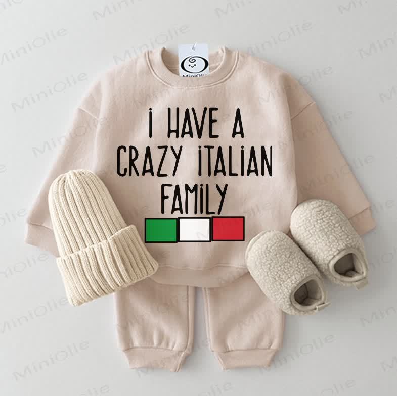 I HAVE A CRAZY ITALIAN FAMILY Baby Sweatshirt 2-piece Beige Set - Beige - 2-3T - image 1