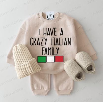 I HAVE A CRAZY ITALIAN FAMILY Baby Sweatshirt 2-piece Beige Set - Beige - 2-3T - image 1