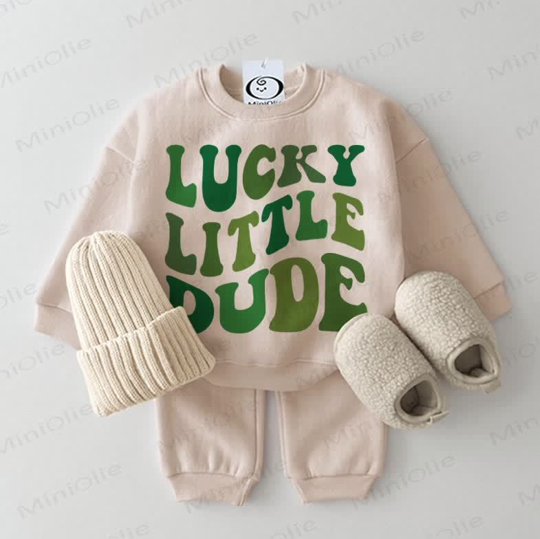 LUCKY LITTLE DUDE Baby Sweatshirt 2-piece Beige Set - Beige - 2-3T - image 1