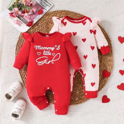 2-pack MOMMY'S LITTLE GIRL Baby Heart Romper - Red - 9-12M - image 1