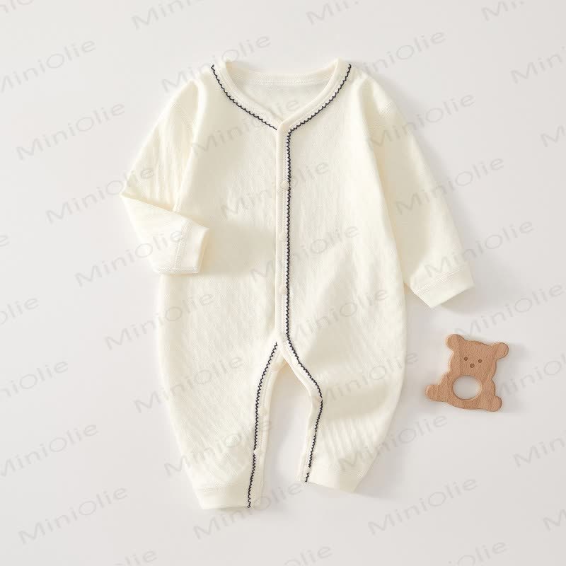 Baby Solid Color/Heart All-cotton Romper - Beige - 18-24M - image 1