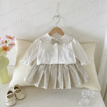 Baby Toddler Girl Flower Plaid Bow Top & Skirt - image 2