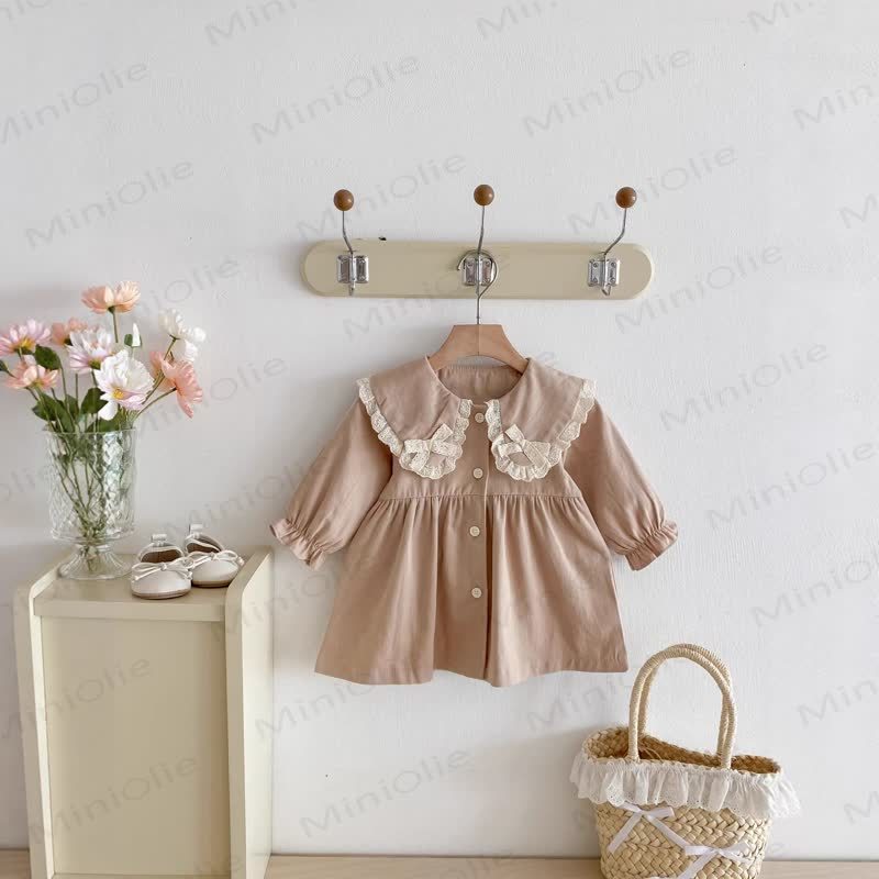 Baby Toddler Girl Lace Bow Lapel Dress - Khaki - 5-7T - image 4