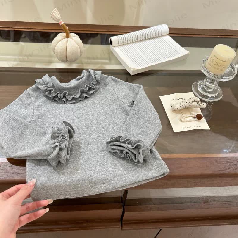 Toddler Kid Girl Solid Color Ruffled T-Shirt - Grey - 10Y - image 3