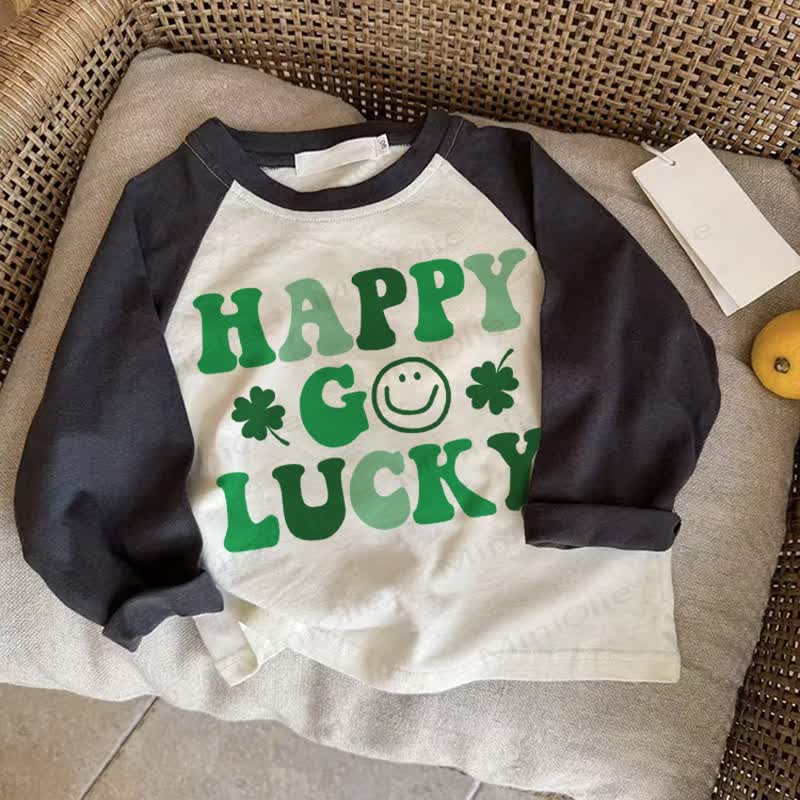 HAPPY GO LUCKY Baby Smiley Dark Gray Raglan T-shirt - Drak Gray - 2-3T - image 1