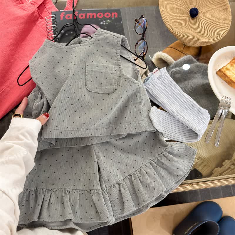  Baby Toddler Girl Solid Color/Dot 2-piece Set - Gray Blue - 8Y - image 5