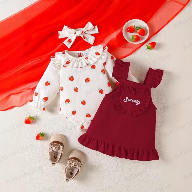 SWEETY Baby Girl 3D Love Dress & Strawberry Bodysuit - Red - 12-18M - image 1
