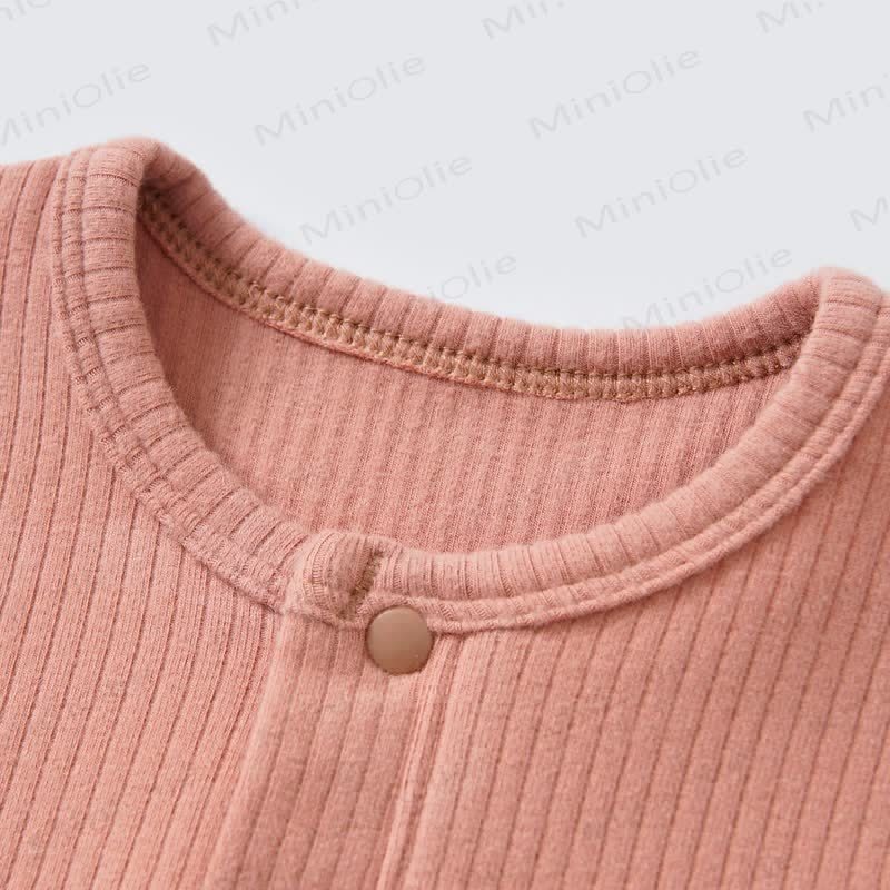 Baby Solid Color Ribbed Double Pocket Romper - image 3