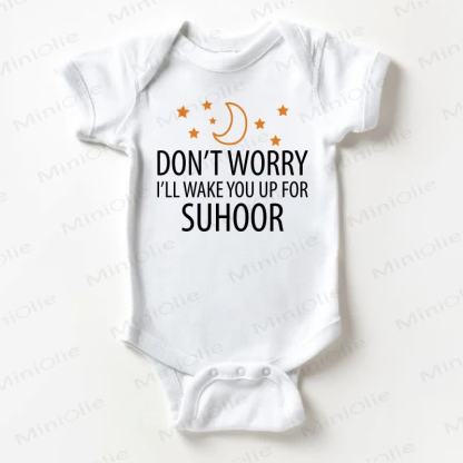 DON'T WORRY I'LL WAKE YOU UP FOR SUHOOR Baby White Bodysuit - White - 18-24M - image 1