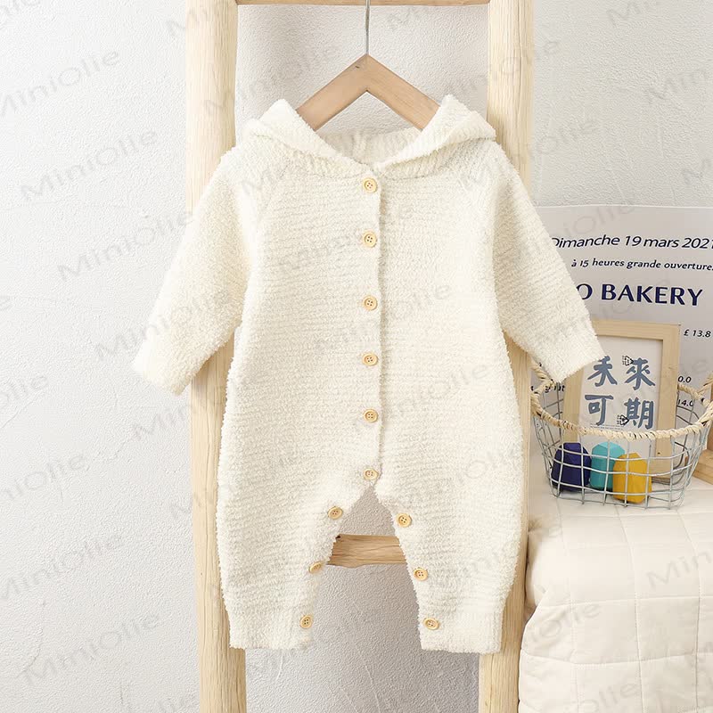 Baby Fleece Bear Hooded Romper - Beige - 18-24M - image 3