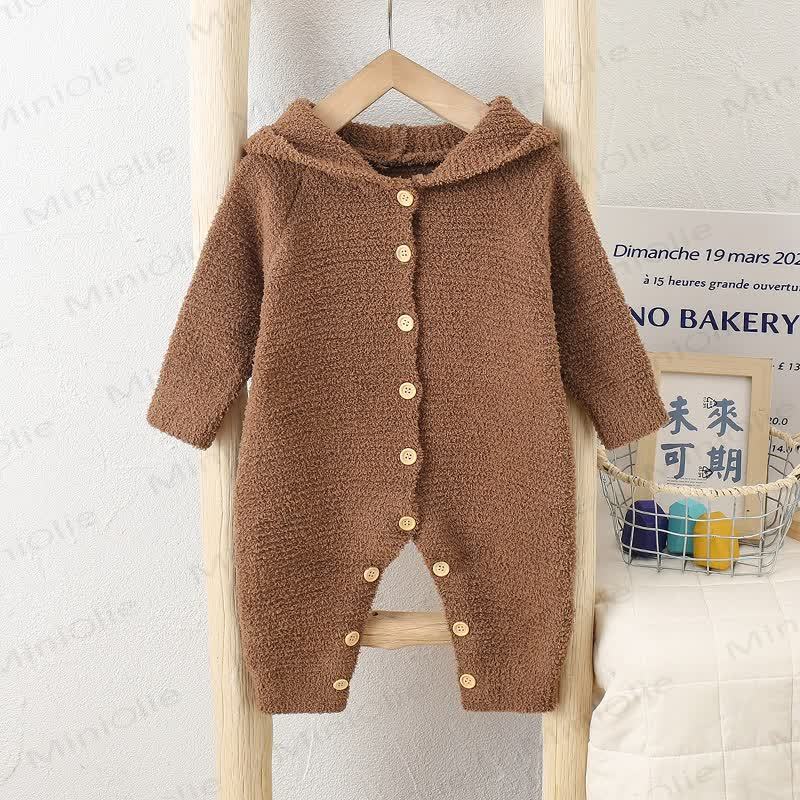 Baby Fleece Bear Hooded Romper - Brown - 18-24M - image 7