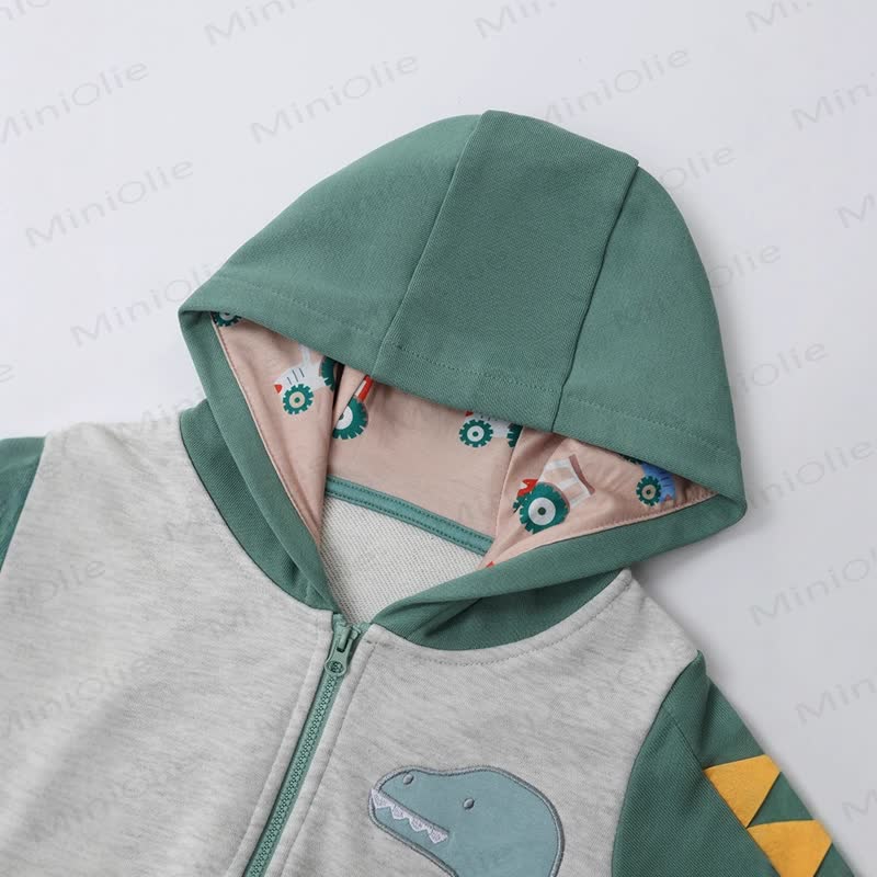 Toddler Boy Dinosaur Zip Green Hoodie - image 2