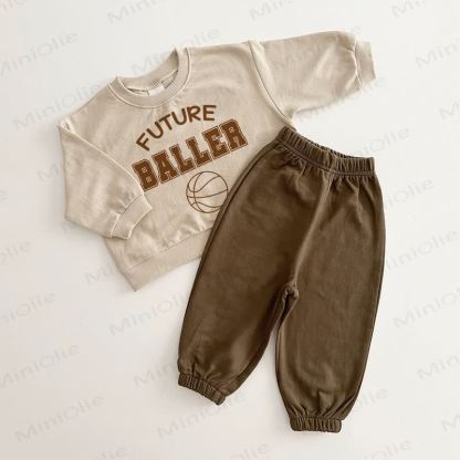 FUTURE BALLER Baby Basketball Brown Beige 2-piece Set - Brown Beige - 2-3T - image 1