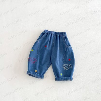 Baby Toddler Boy Embroidered Dog Jean Pants - Blue - 5-7T - image 1