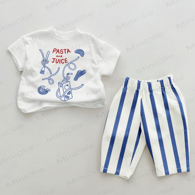PASTA AND JUICE Baby Blue Vertical Striped 2-piece Set - White&Blue - 2-3T - image 1