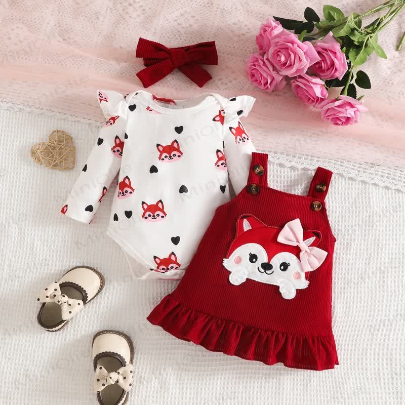 Baby Girl Fox Bow Cord Dress & Love Bodysuit - Red - 12-18M - image 3