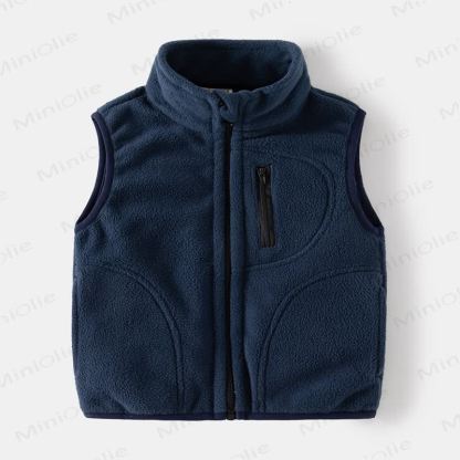 Kid Solid Color Fleece Vest - Dark Blue - 8Y - image 2