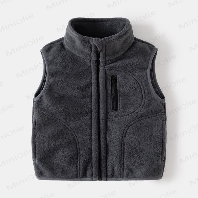 Kid Solid Color Fleece Vest - Grey - 8Y - image 4
