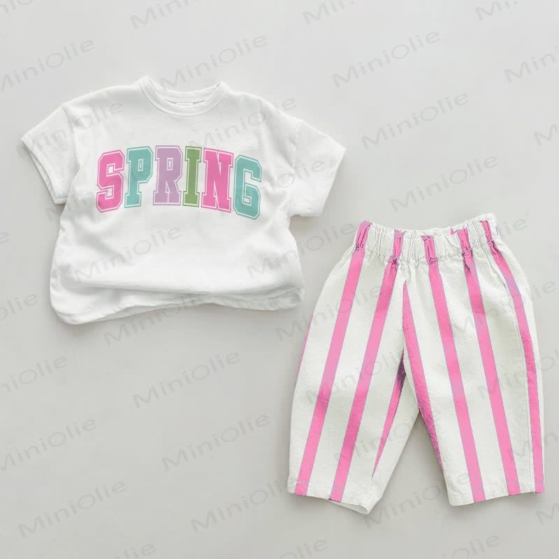 SPRING Baby Pink Vertical Striped 2-piece Set - White&Pink - 2-3T - image 1