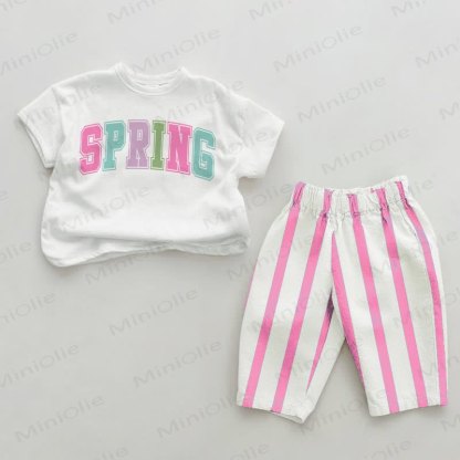 SPRING Baby Pink Vertical Striped 2-piece Set - White&Pink - 2-3T - image 1