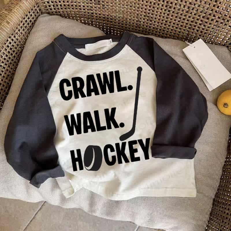 CRAWL. WALK. HOCKEY Baby Dark Gray Raglan T-shirt - Drak Gray - 2-3T - image 1