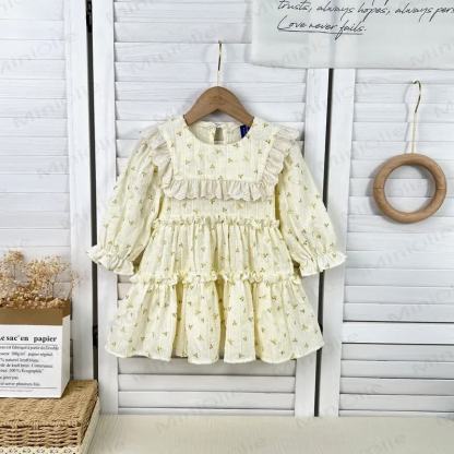 Baby Toddler Girl Flower Lace Dress - Beige - 5-6Y - image 1