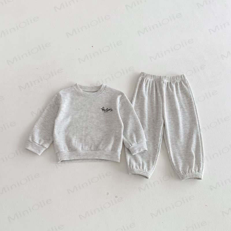 Baby Toddler 2-piece Embroidered Waffle Set - Light Grey - 8Y - image 5