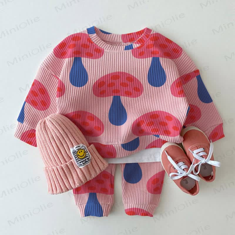 Baby Toddler Girl Mushroom Pink Sweatshirt 2-piece Set - Pink - 3-5T - image 1