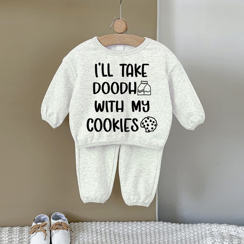 I'LL TAKE DOODH WITH MY COOKIES Baby Gray Sweatshirt 2-piece Set - Gray - 2-3T - image 1