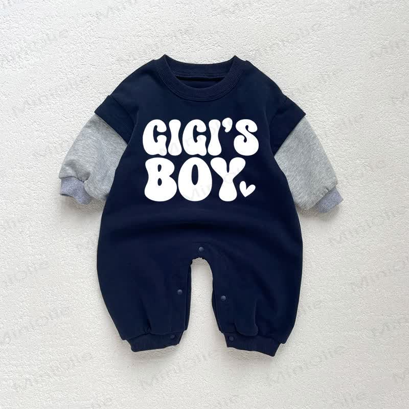 GIGI'S BOY Baby Toddler Love Dark Blue Color Block Romper - Dark Blue - 18-24M - image 1