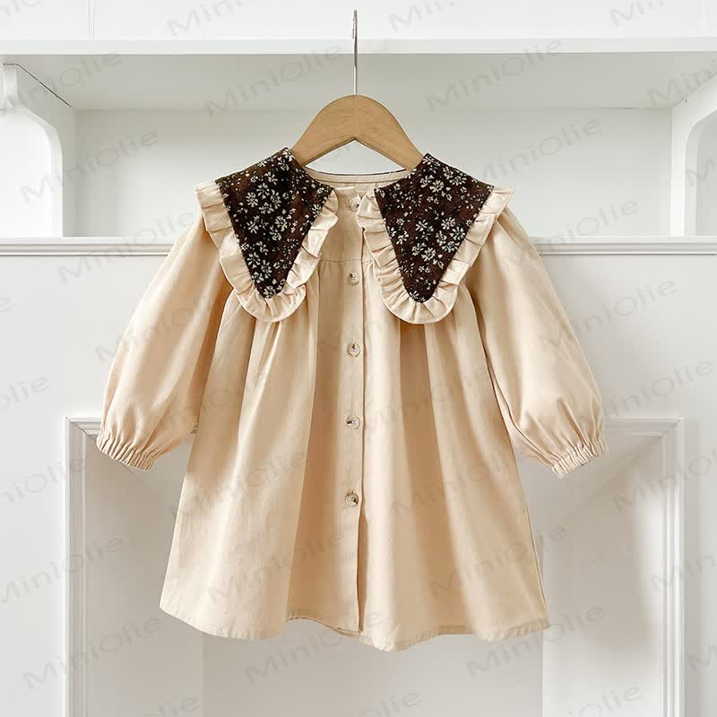 Baby Toddler Girl Floral Lapel Dress - Beige - 8Y - image 6