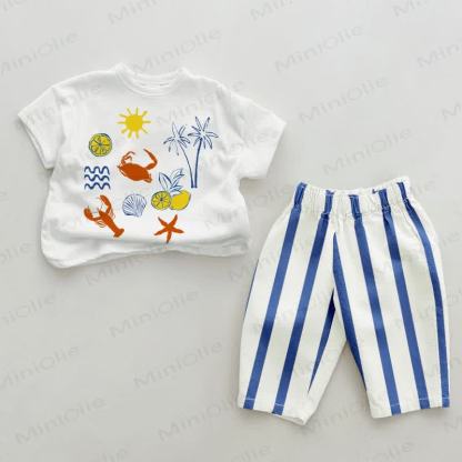 Baby 2-piece Lemon Crab Blue Vertical Striped Set - White&Blue - 2-3T - image 1