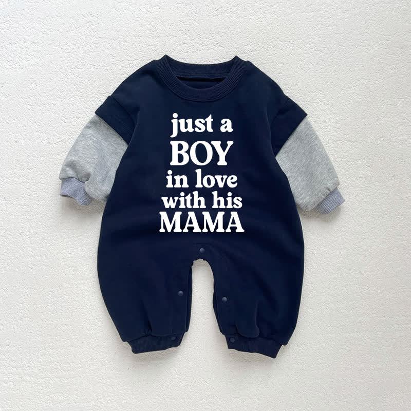 JUST A BOY IN LOVE WITH THIS MAMA Baby Toddler Dark Blue Color Block Romper - Dark Blue - 18-24M - image 1