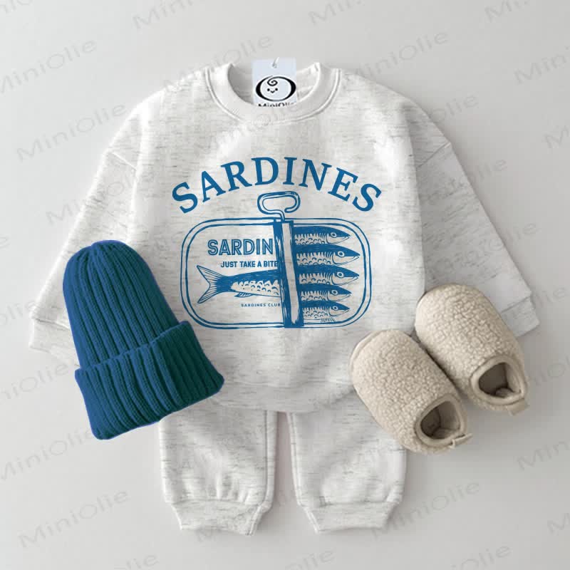 SARDINES Baby Canned Sardines Sweatshirt 2-piece Light Grey Set - Light Grey - 2-3T - image 1
