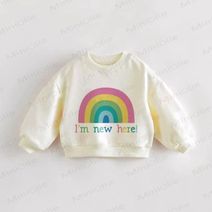 I'M NEW HERE! Baby Toddler Rainbow Sweatshirt - Cream - 3-5T - image 1