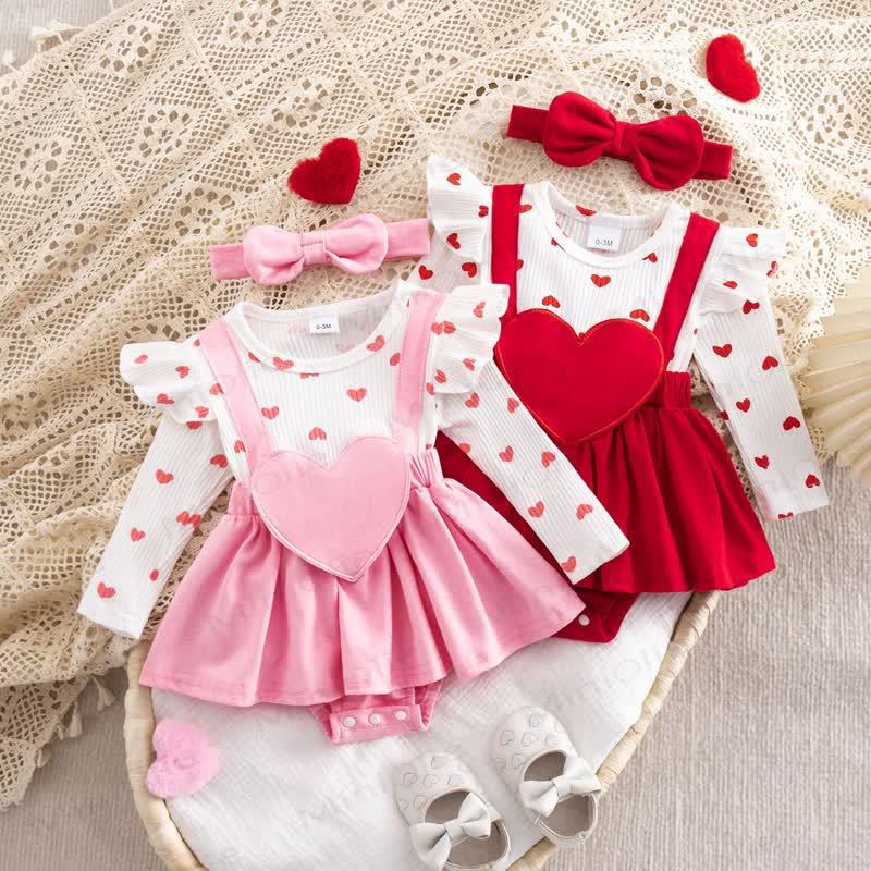 Baby Heart Fake 2pcs Bodysuit with Headband - image 1
