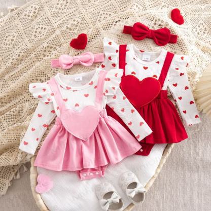 Baby Heart Fake 2pcs Bodysuit with Headband - image 1