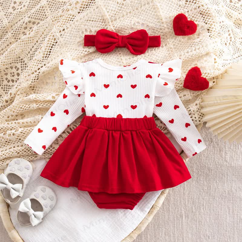 Baby Heart Fake 2pcs Bodysuit with Headband - image 3