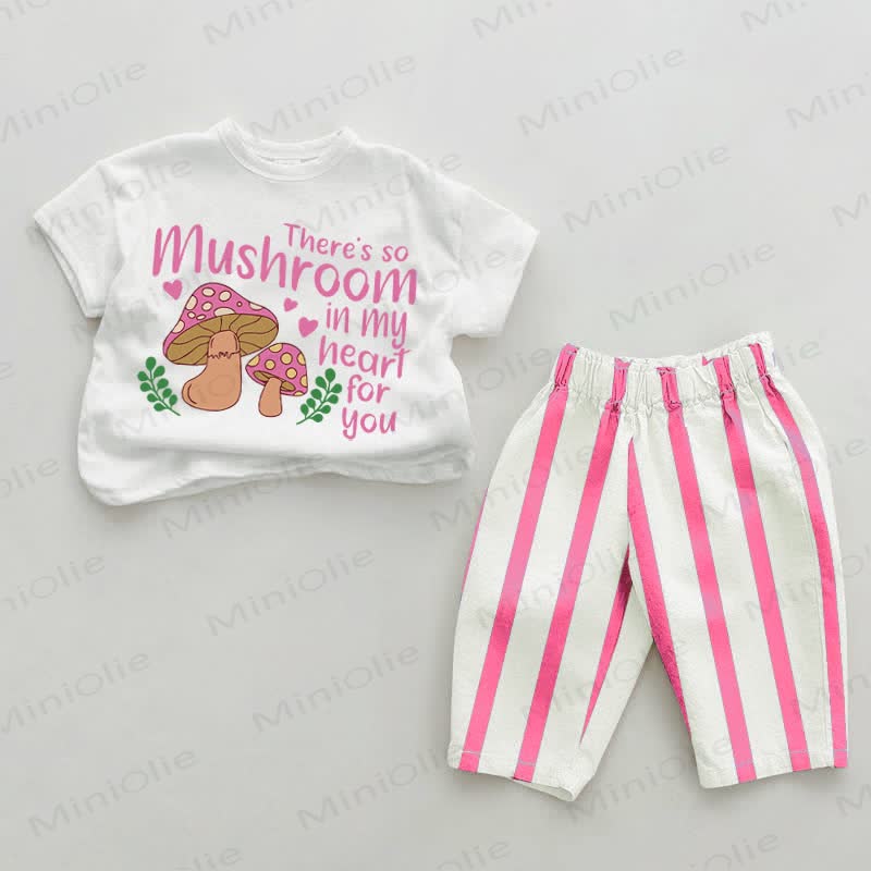 THERE'S SO MUSHROOM IN MY HEART FOR YOU Baby Pink Vertical Striped 2-piece Set - White&Pink - 2-3T - image 1