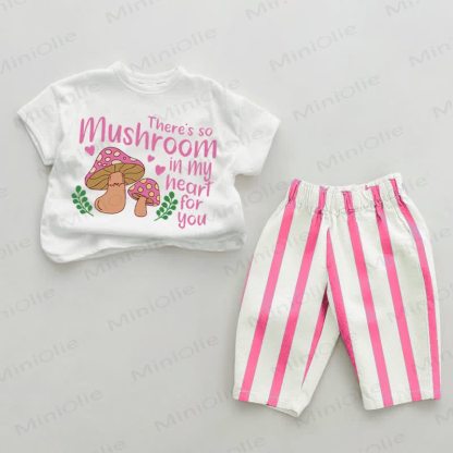 THERE'S SO MUSHROOM IN MY HEART FOR YOU Baby Pink Vertical Striped 2-piece Set - White&Pink - 2-3T - image 1