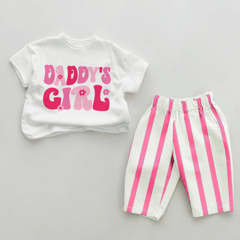 DADDY'S GIRL Baby Pink Vertical Striped 2-piece Set - White&Pink - 2-3T - image 1