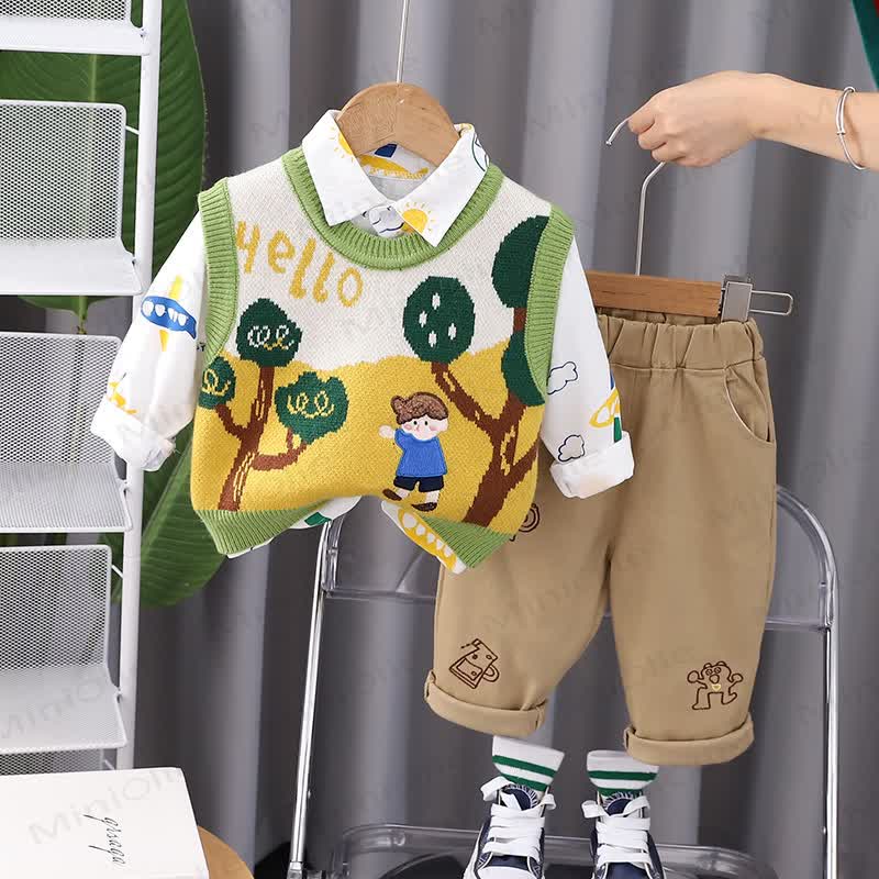 HELLO Baby Toddler Boy 3-piece Set - Green - 5-7T - image 2