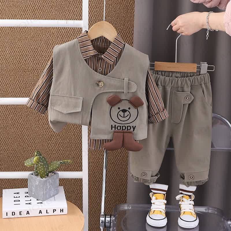 HAPPY Baby Toddler Boy Stripe Dog 3-piece Knit Set - image 7