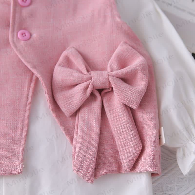 Baby Toddler Girl Solid Color Bow 3-piece Woven Set - image 13